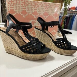 Giani Bini Spring Fever Black Wedge Sandals